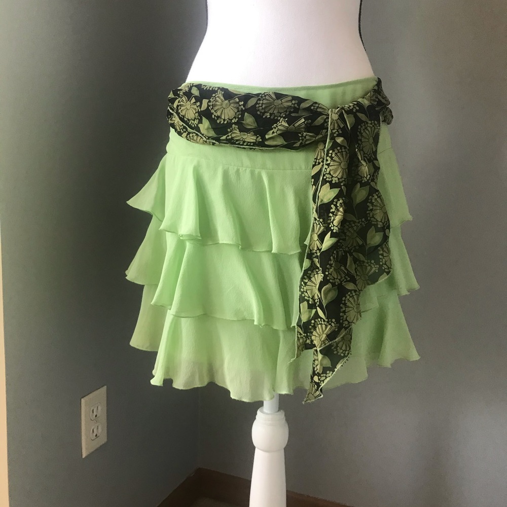 BEBE Silk Green Tiered Skirt - Fully Lined!